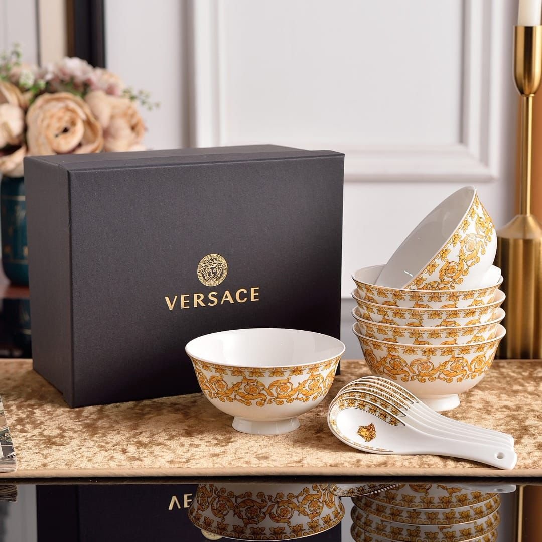 Dior soup set of six bowls with spoons, Hermes, Versace are also available